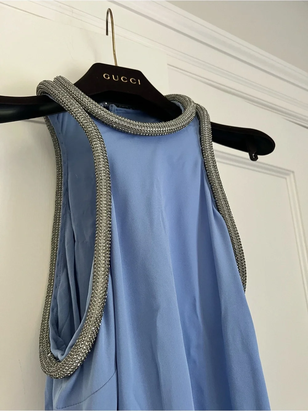 GUCCI Sky Blue One-Shoulder Evening Gown with Beaded Trim - Picture 3 of 5